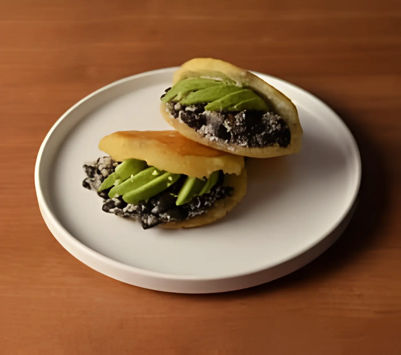 Avocado, Black Beans and Cheese Arepas.