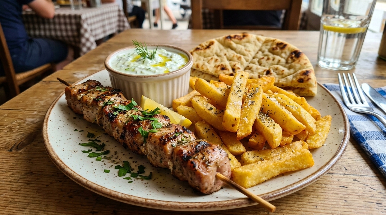 PORK SOUVLAKI LUNCH.