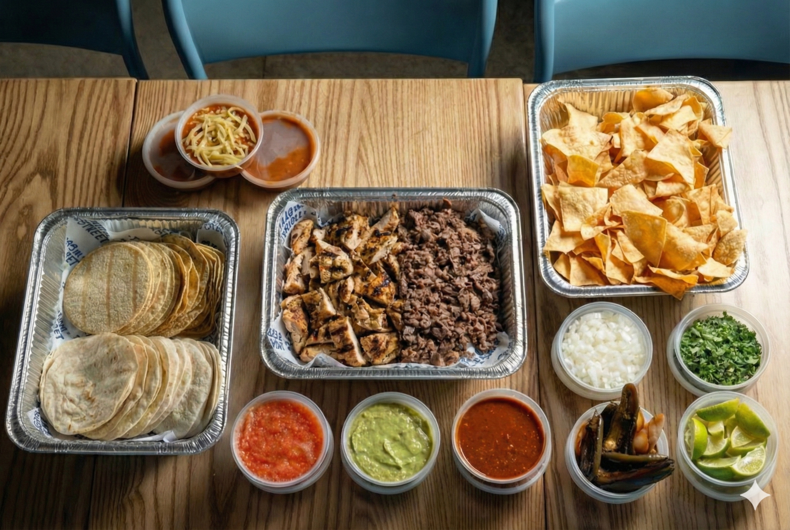 Tray of 1 Pound (lb) of Mixed Carne Asada and Chicken.