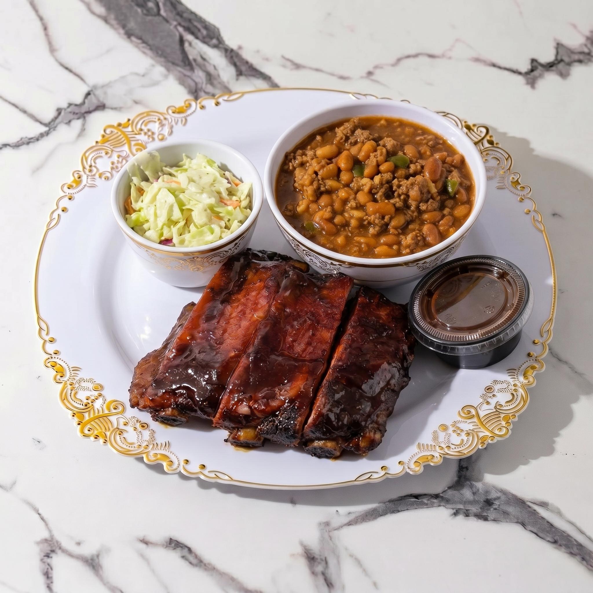 Brisket and Rib Combo with Two Sides.