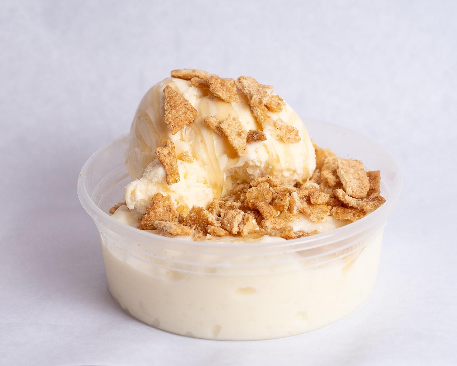 Rice Pudding with Vanilla Ice Cream.