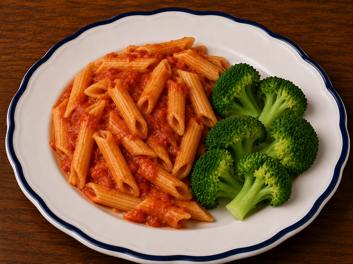 Kid Pasta W/ Steamed Broccoli.
