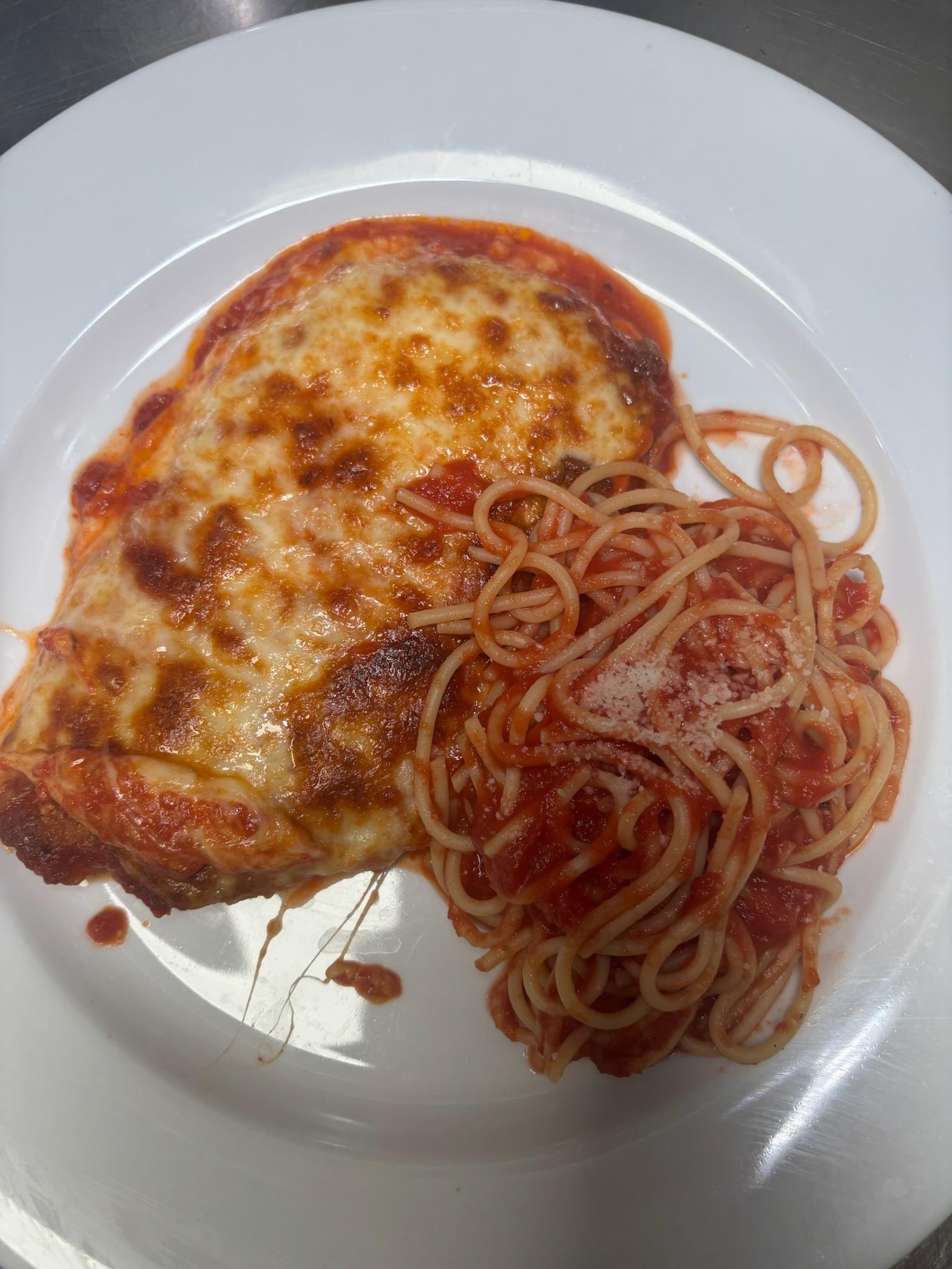 CHICKEN PARM WITH PASTA.