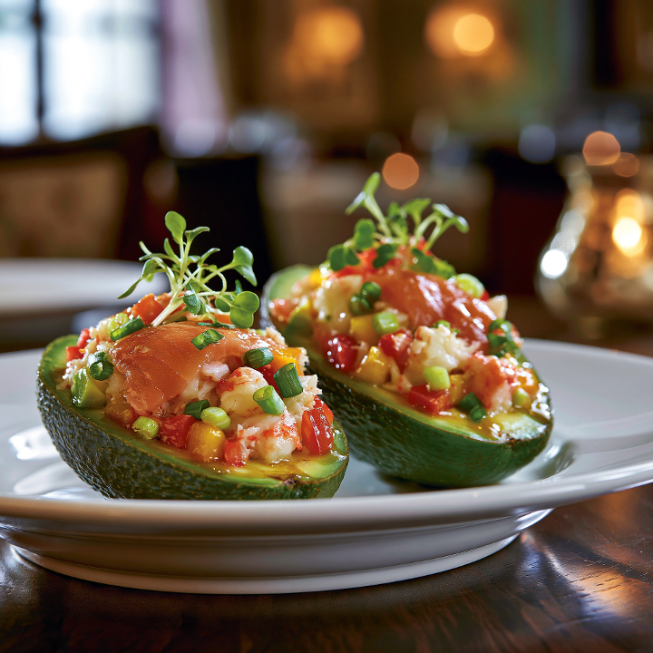Smoked Salmon & Crab Stuffed Avocado.