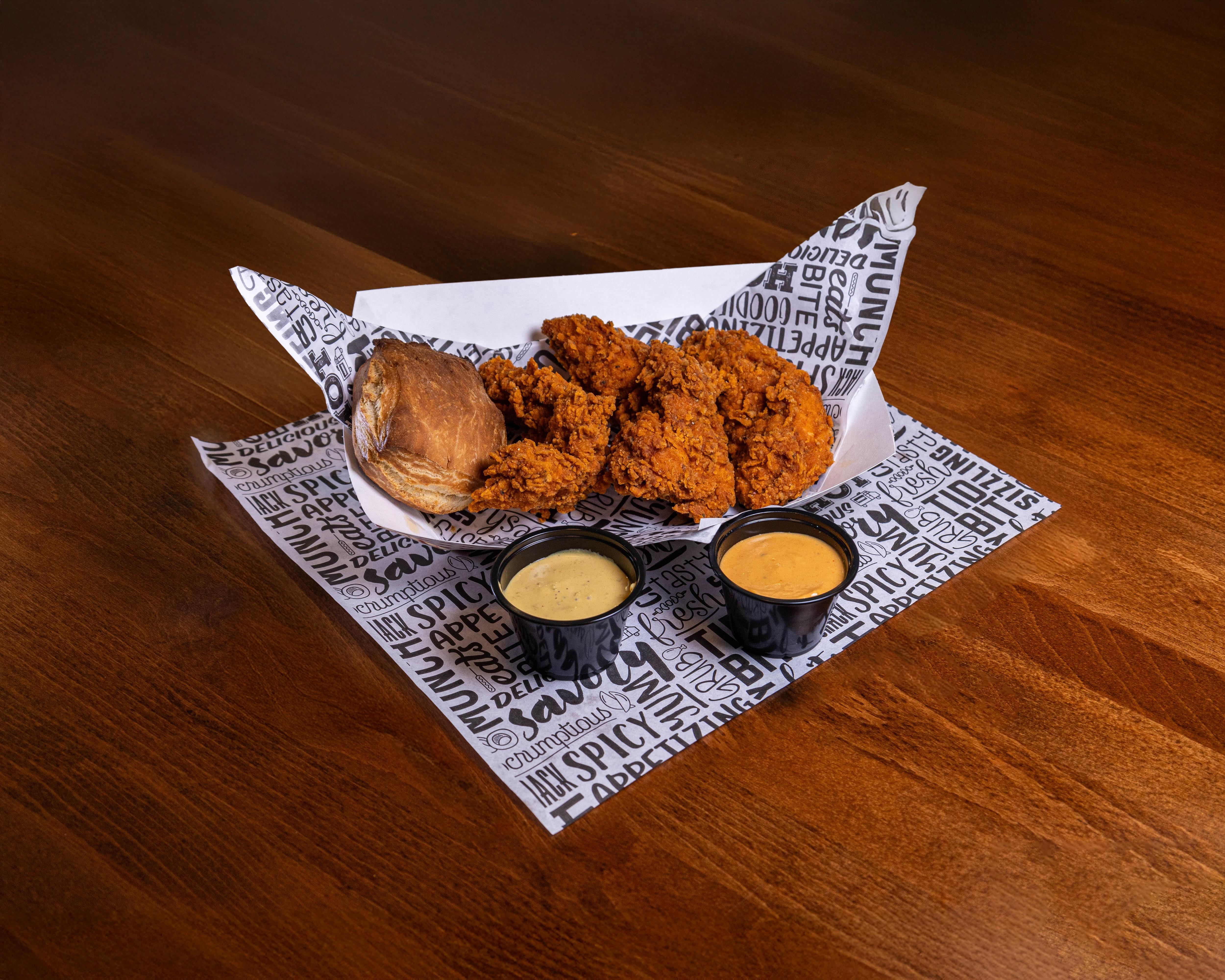 3 Tenders, 2 Sauces, 1 Rustic Butter Biscuit.