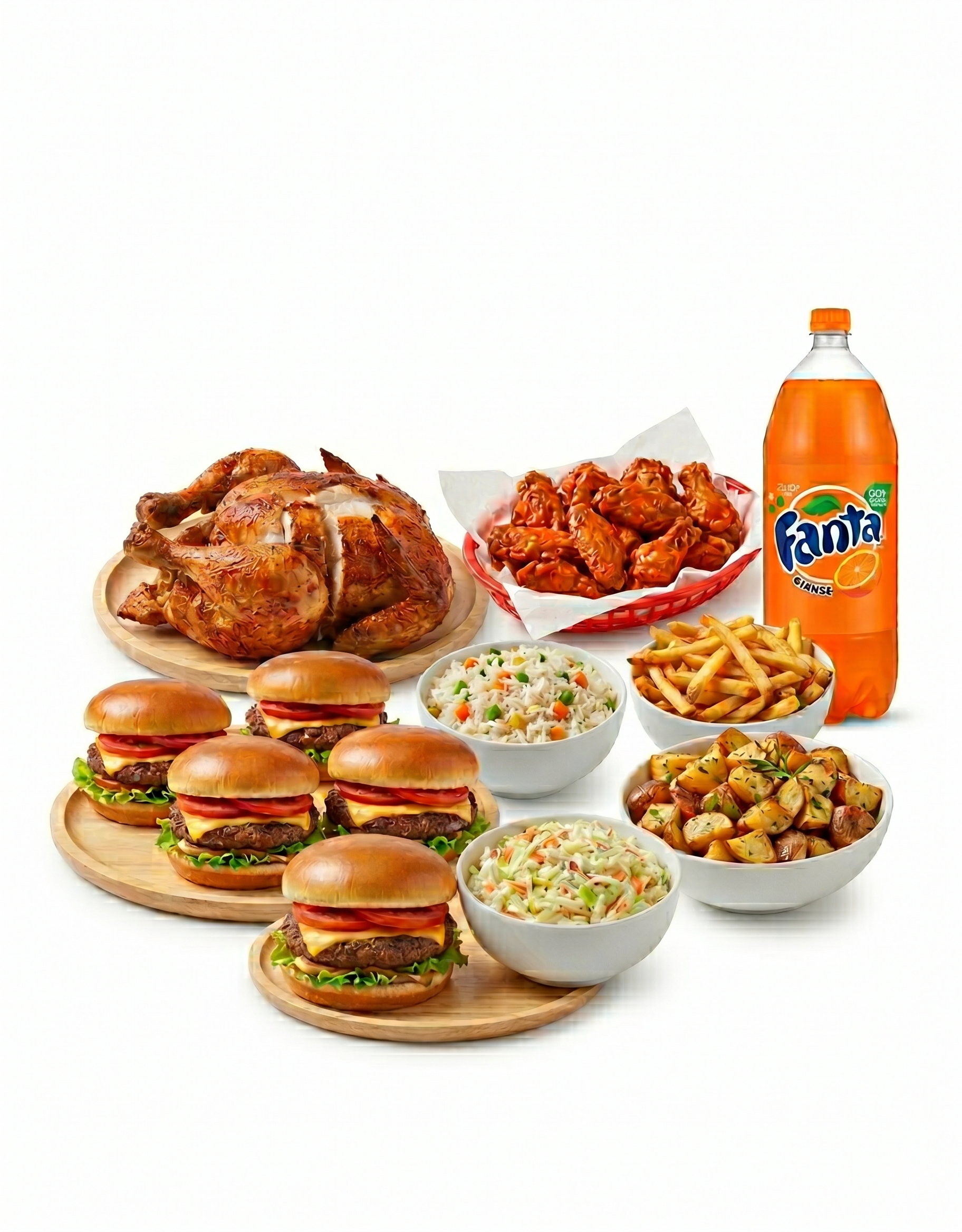 Class of 2026 Special Option #1 🍗🔥 🍗🔥 ( Whole Chicken+4 Sides, 5 Single beef Burgers,20 Buffalo wings & 2 Liter fanta).