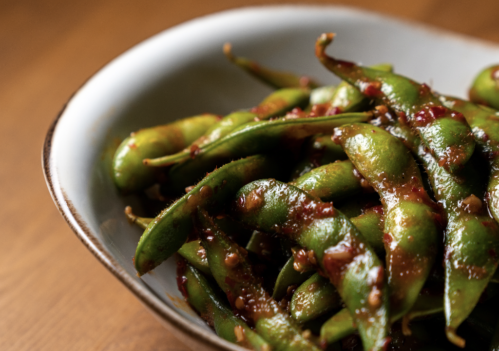 Spicy Garlic Edamame.