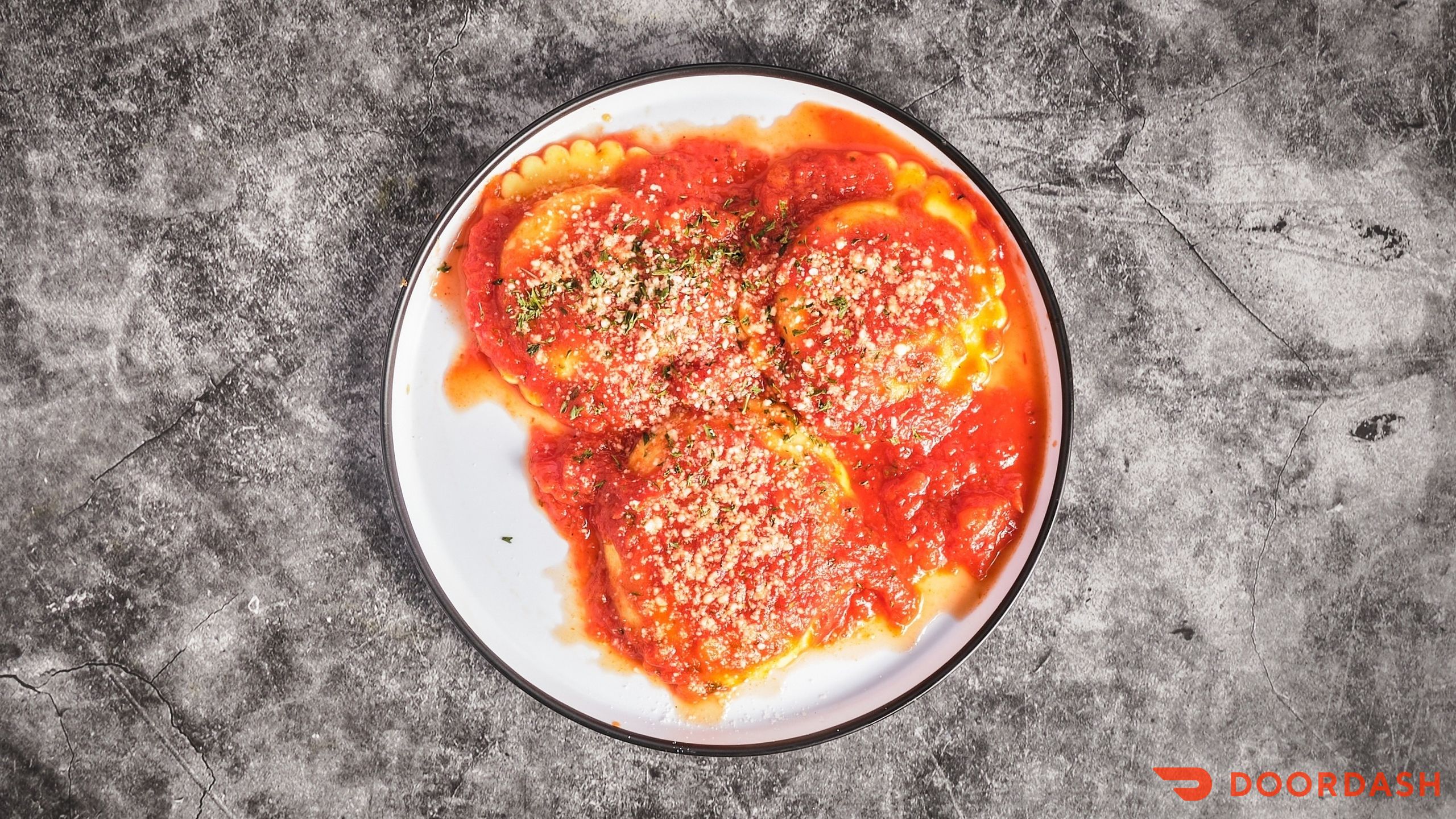 Four-Cheese Ravioli Marinara.