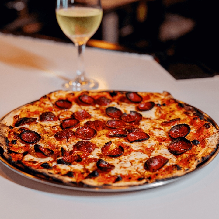 Charred Pepperoni Pizza.
