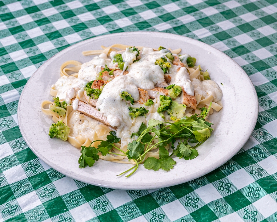 Grilled Chicken Alfredo with Broccoli.
