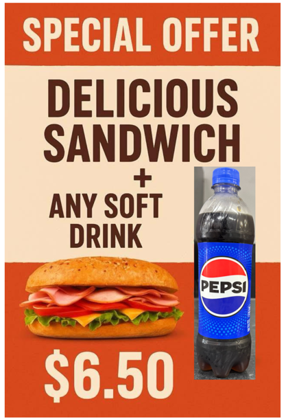 Sandwich + Drink Special.