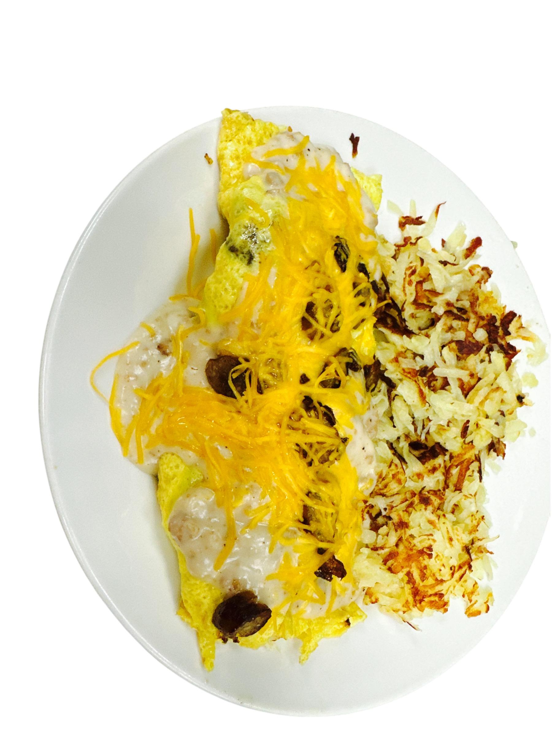 Biscuit & Sausage Omelet.