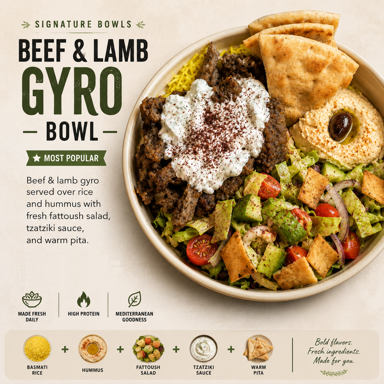 Beef & Lamb Gyro Bowl.