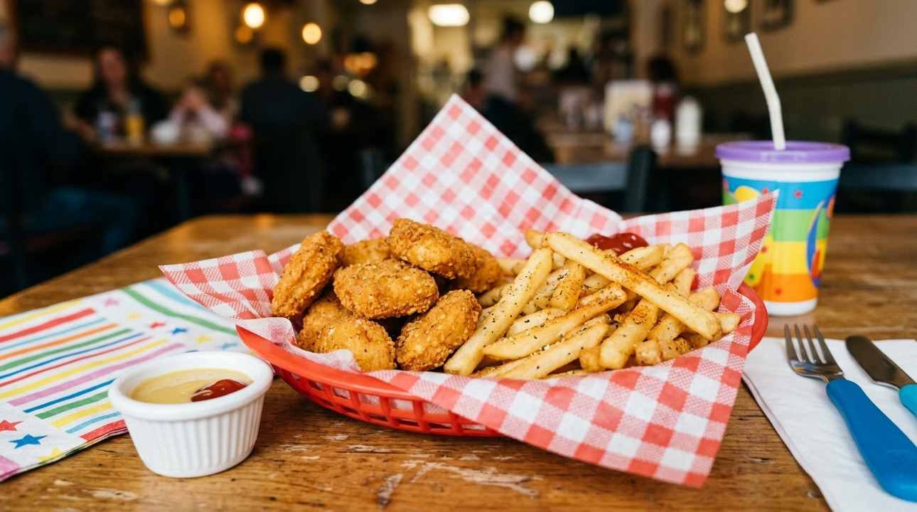 KIDS CHICKEN NUGGETS (5) WITH KIDS FRIES/RICE.