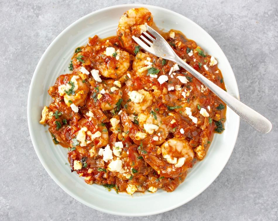 SHRIMP SAGANAKI.