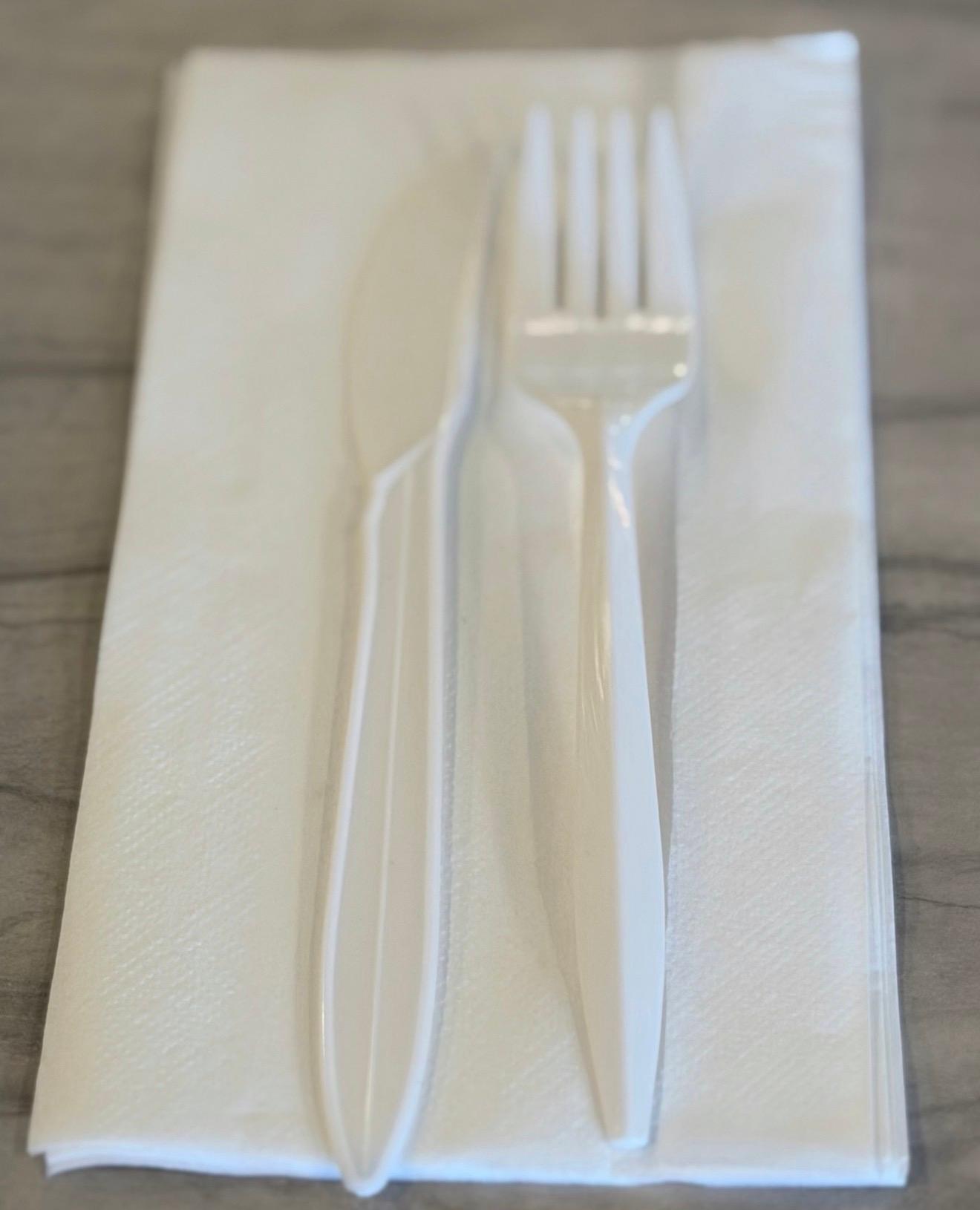 Fork, knife and Napkin.