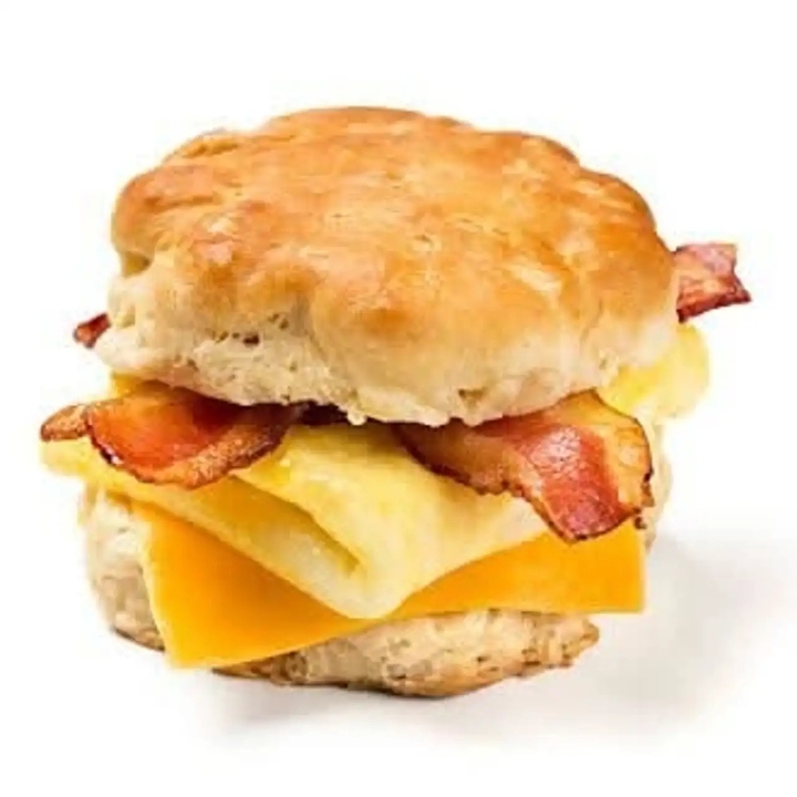 Bacon, Egg & Cheddar on Buttermilk Biscuit.