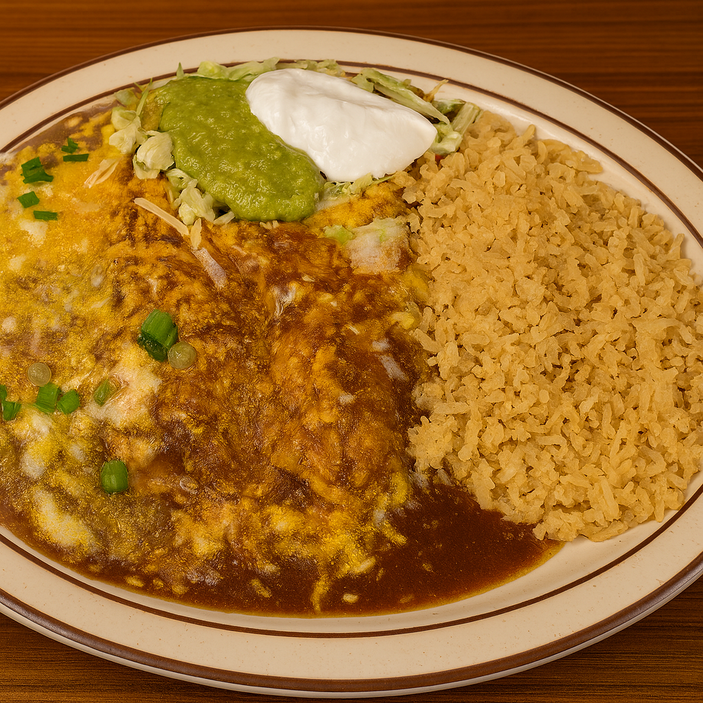 #12 (2) Meat enchiladas.