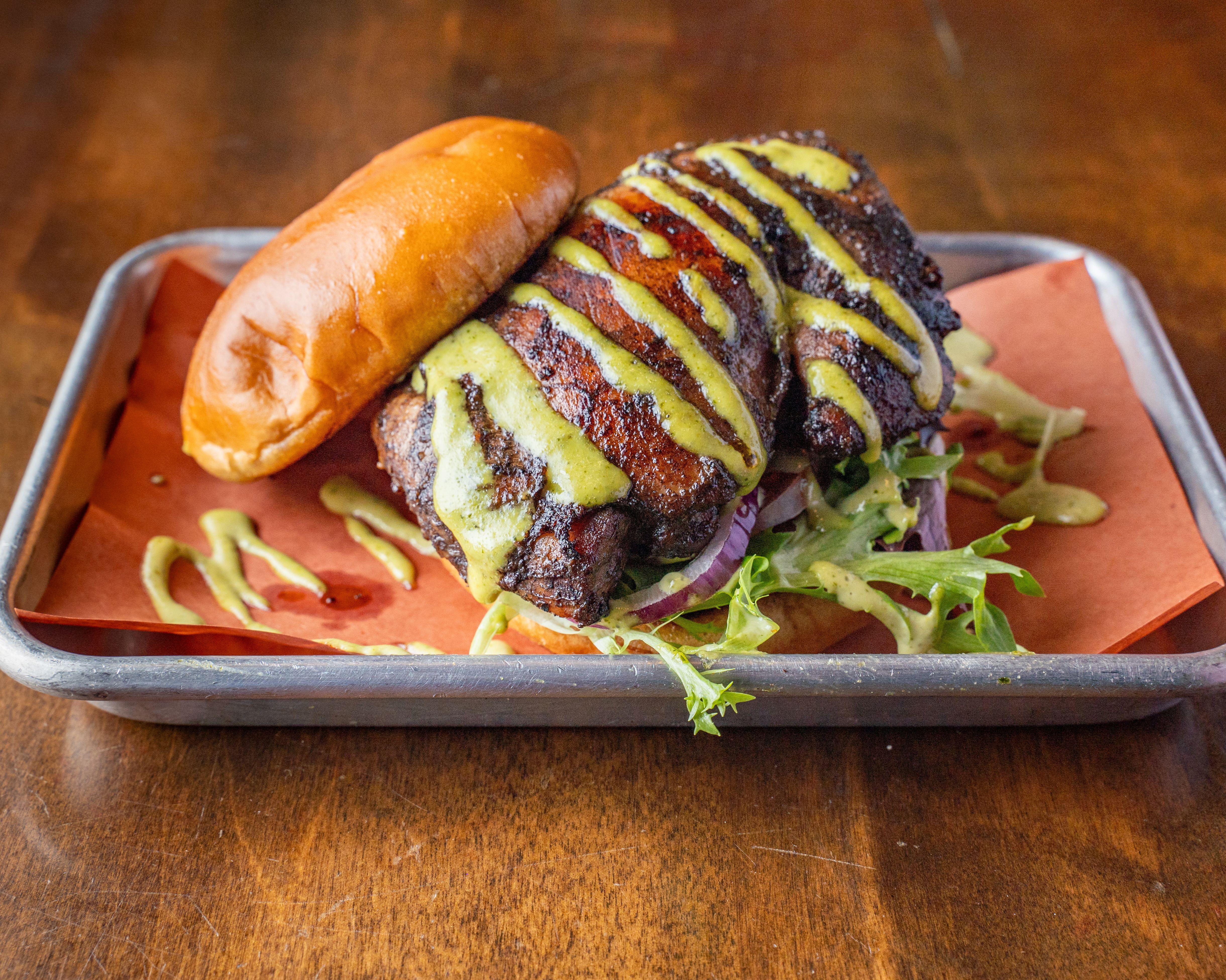Jerk Chicken Thighs Sandwich.