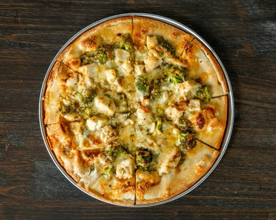 Garlic Chicken & Broccoli Pizza.