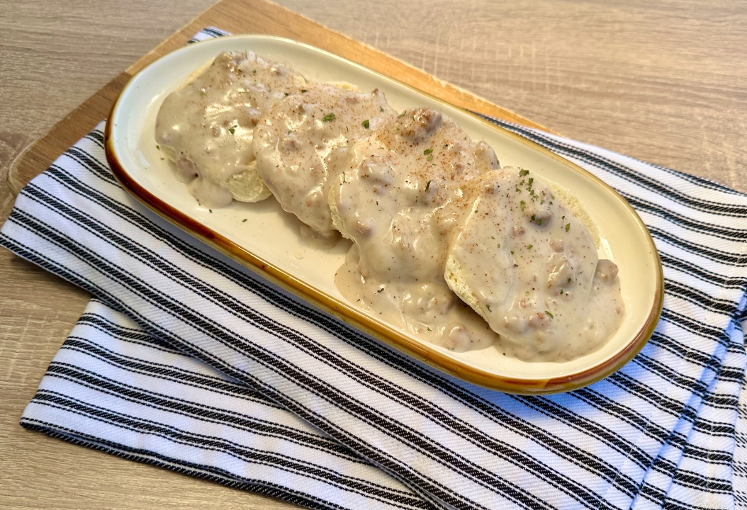 Biscuits and Sausage Gravy (serves 10).