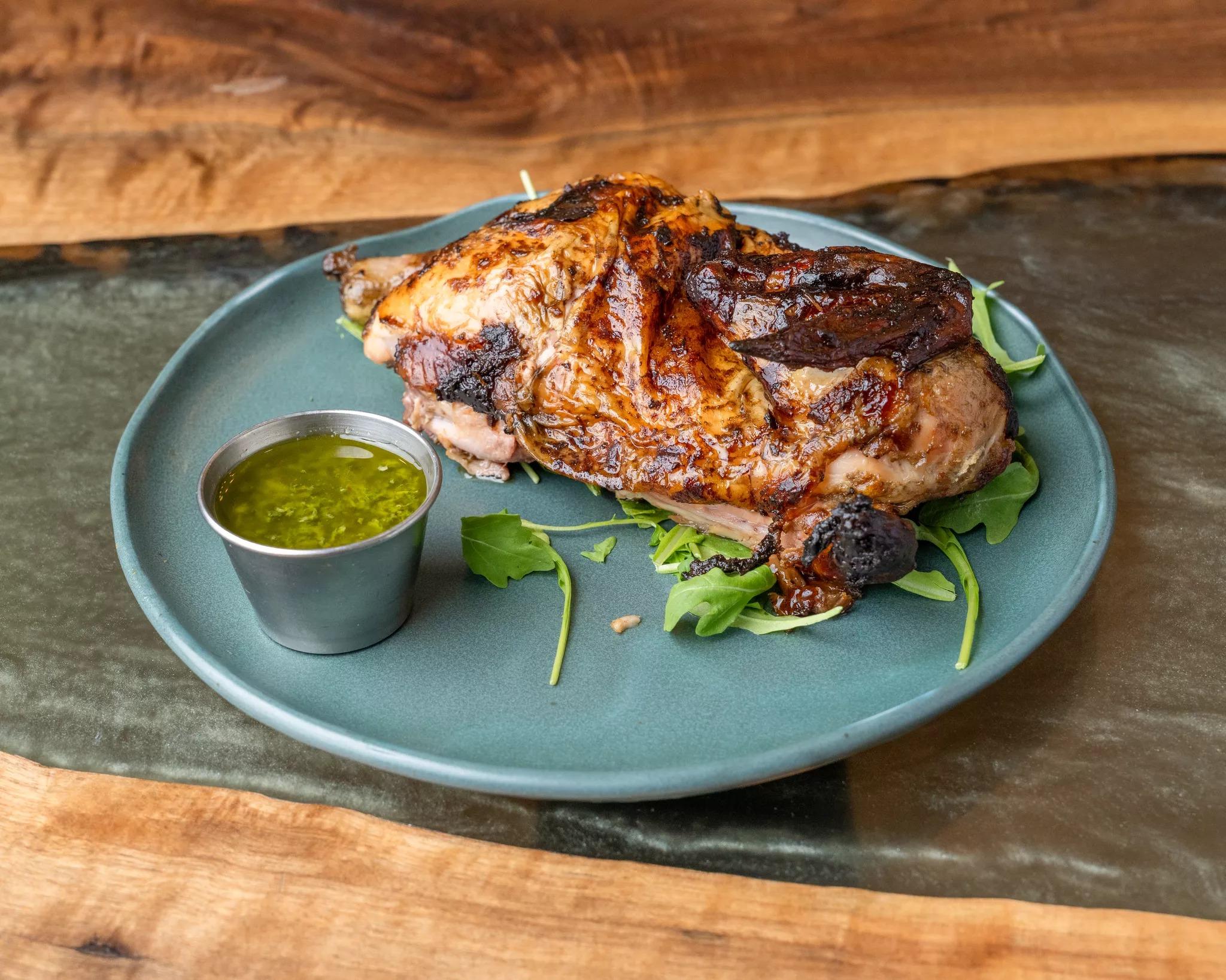 Wood Fired Rotisserie Chicken.