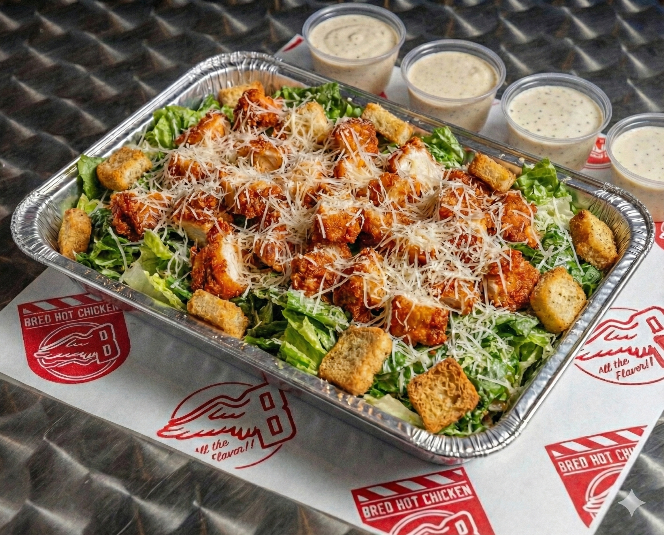 Hot Chicken Caesar Salad Platter.