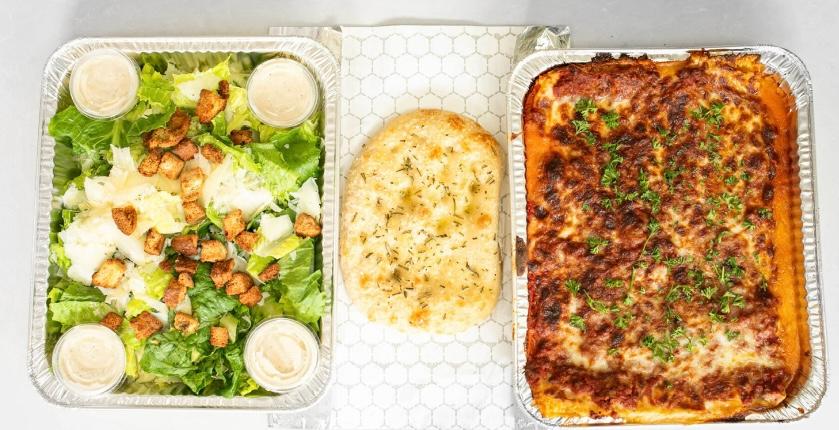 Family Lasagna + Focaccia + Family Salad.