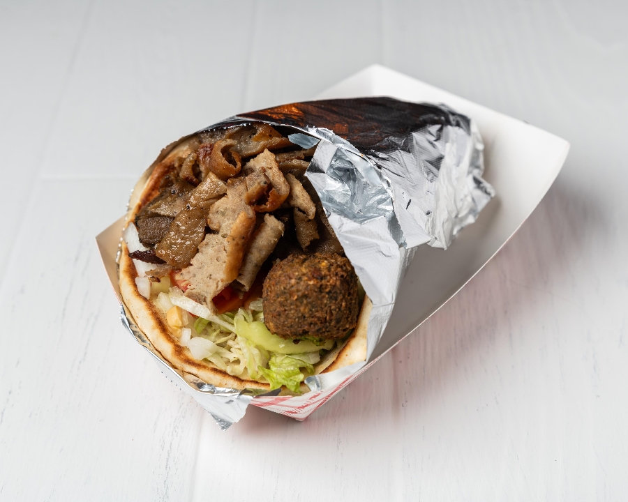 Lamb Gyro & Falafel Sandwich.