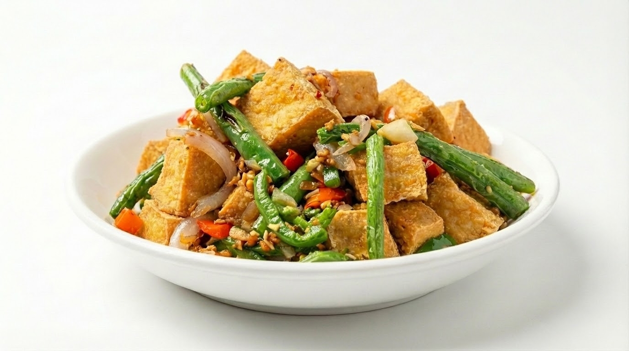 Salt & Pepper Fried Tofu & String Beans.