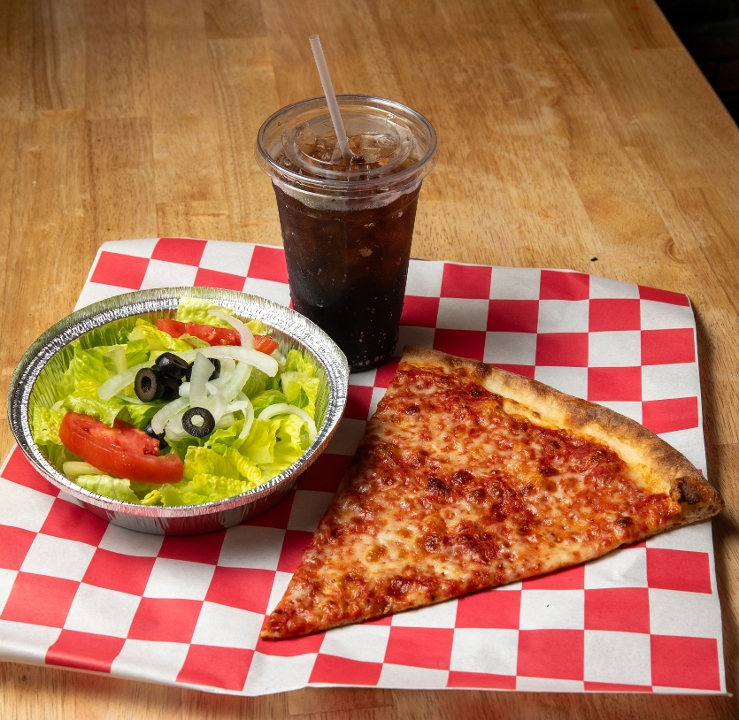 1 Slice, Salad and Soda.