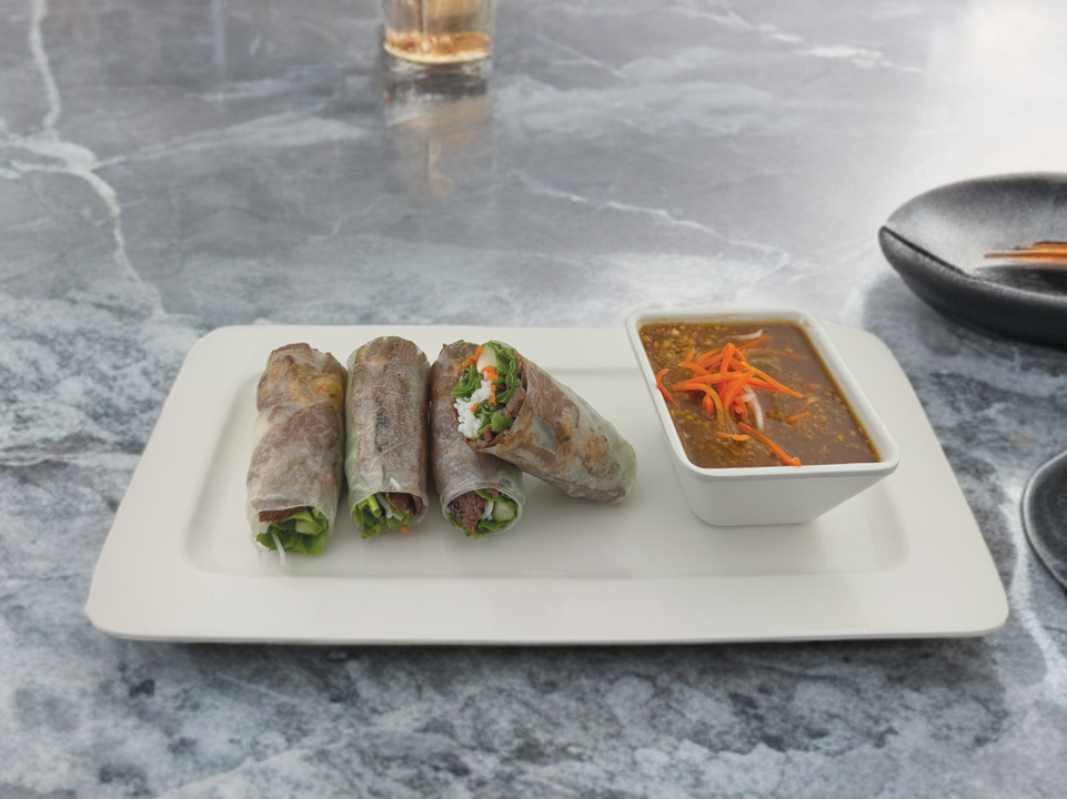 Grilled Beef Spring Rolls.