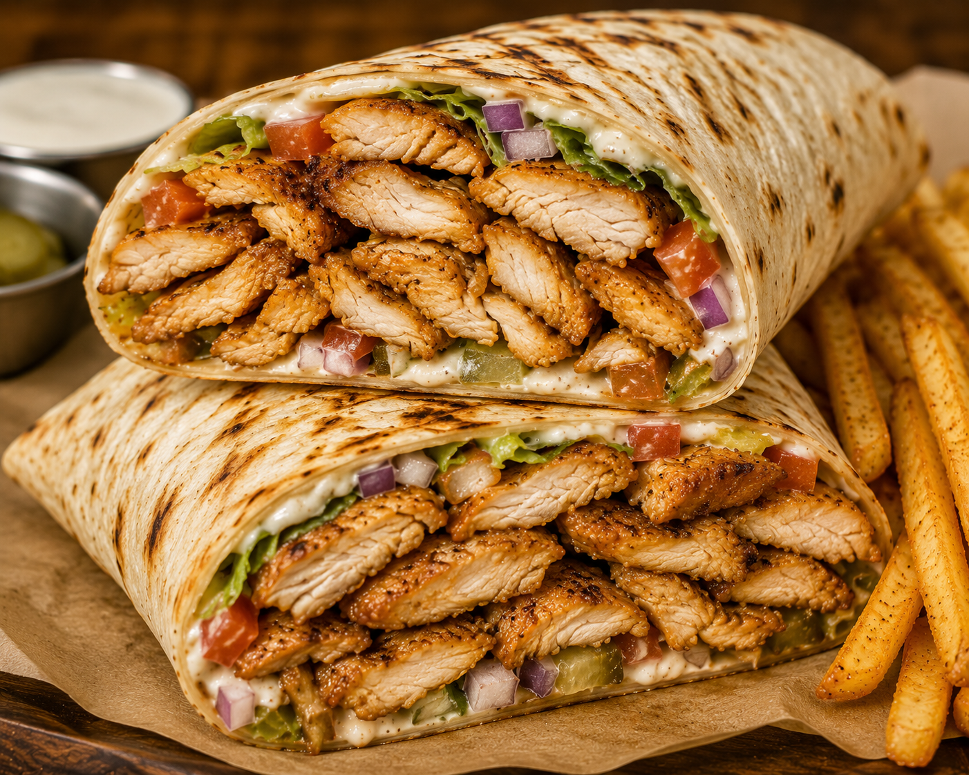 Double Chicken Shawarma Sandwich / ساندويش شاورما دجاج مضاعف.