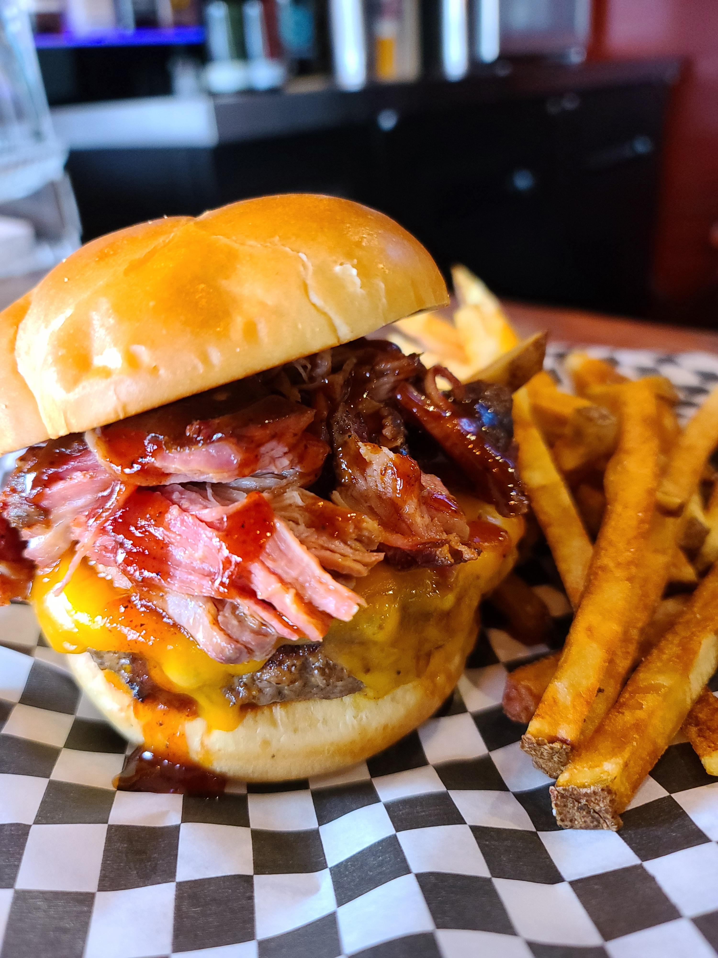 Smoked Pulled Pork Burger.