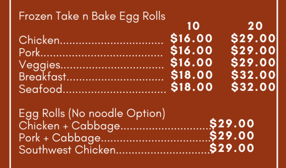 20 Pork Egg Rolls.