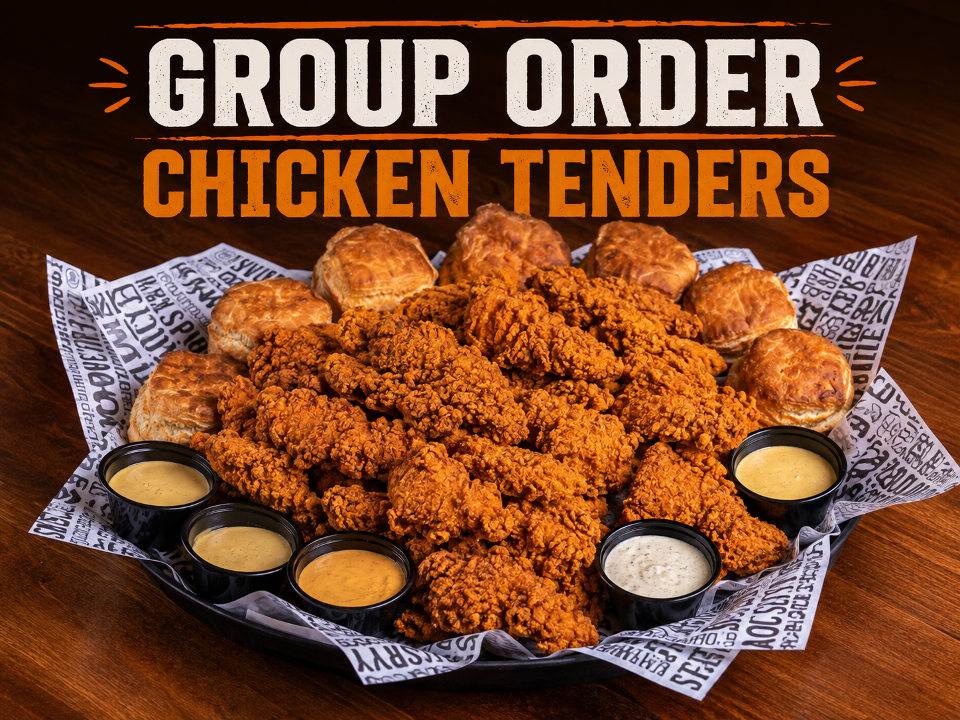 16 Tenders, 8 Sauces, 8 Rustic Butter Biscuits.