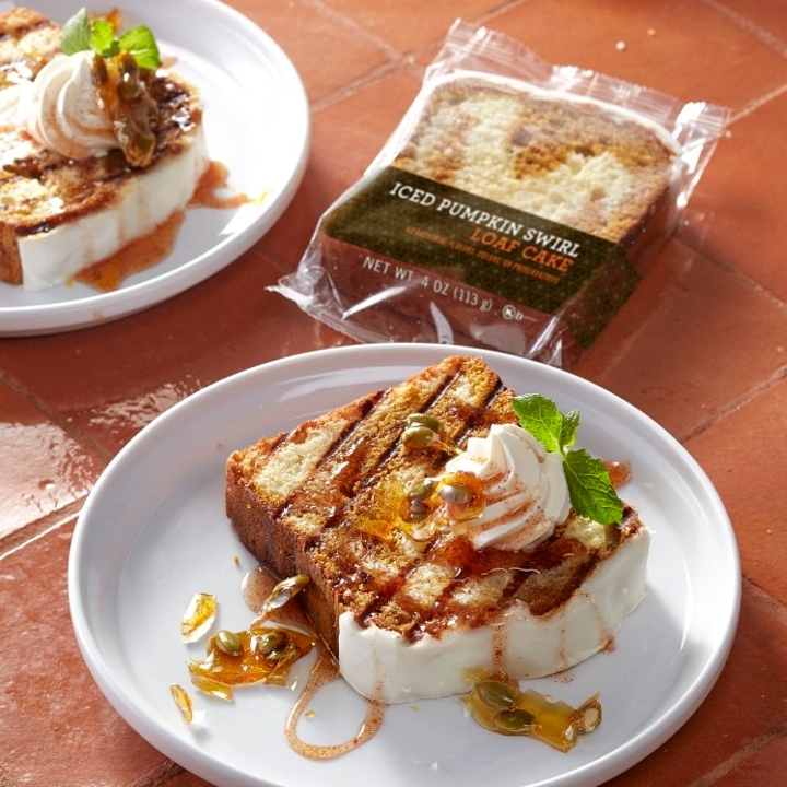 Iced pumpkin swirl loaf cake.