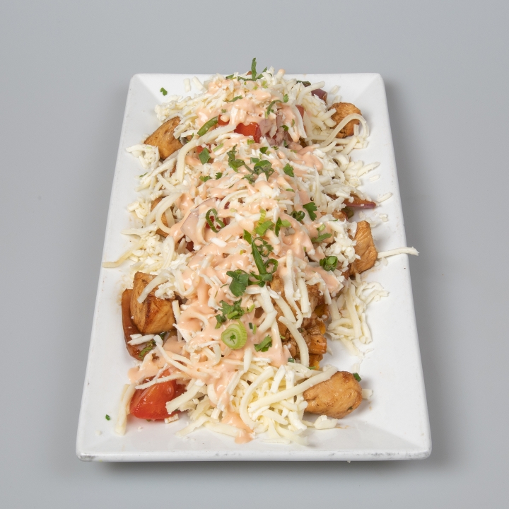 Fried Green Plantains with Chicken.