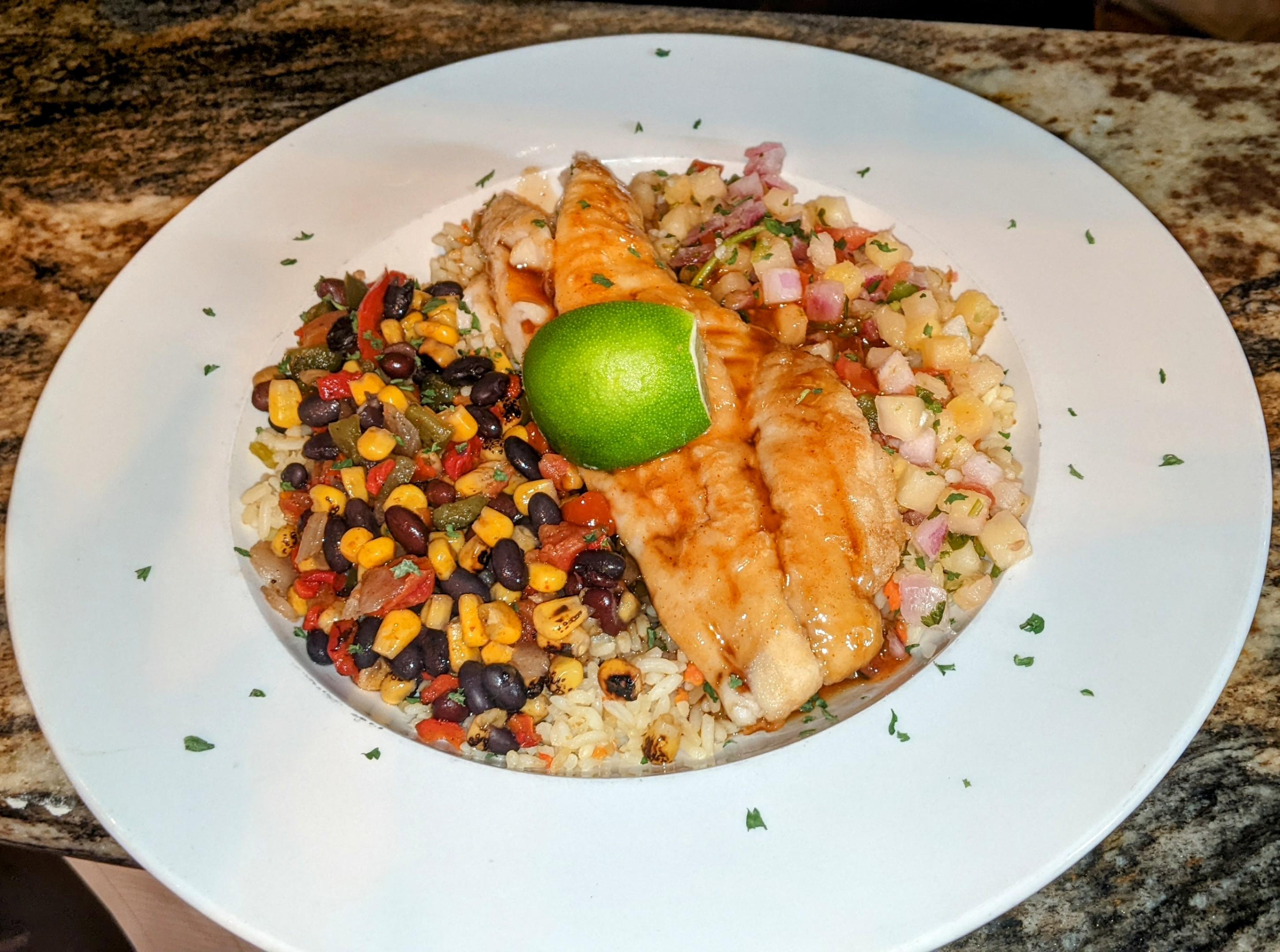 Hot Honey Haddock Rice Bowl.