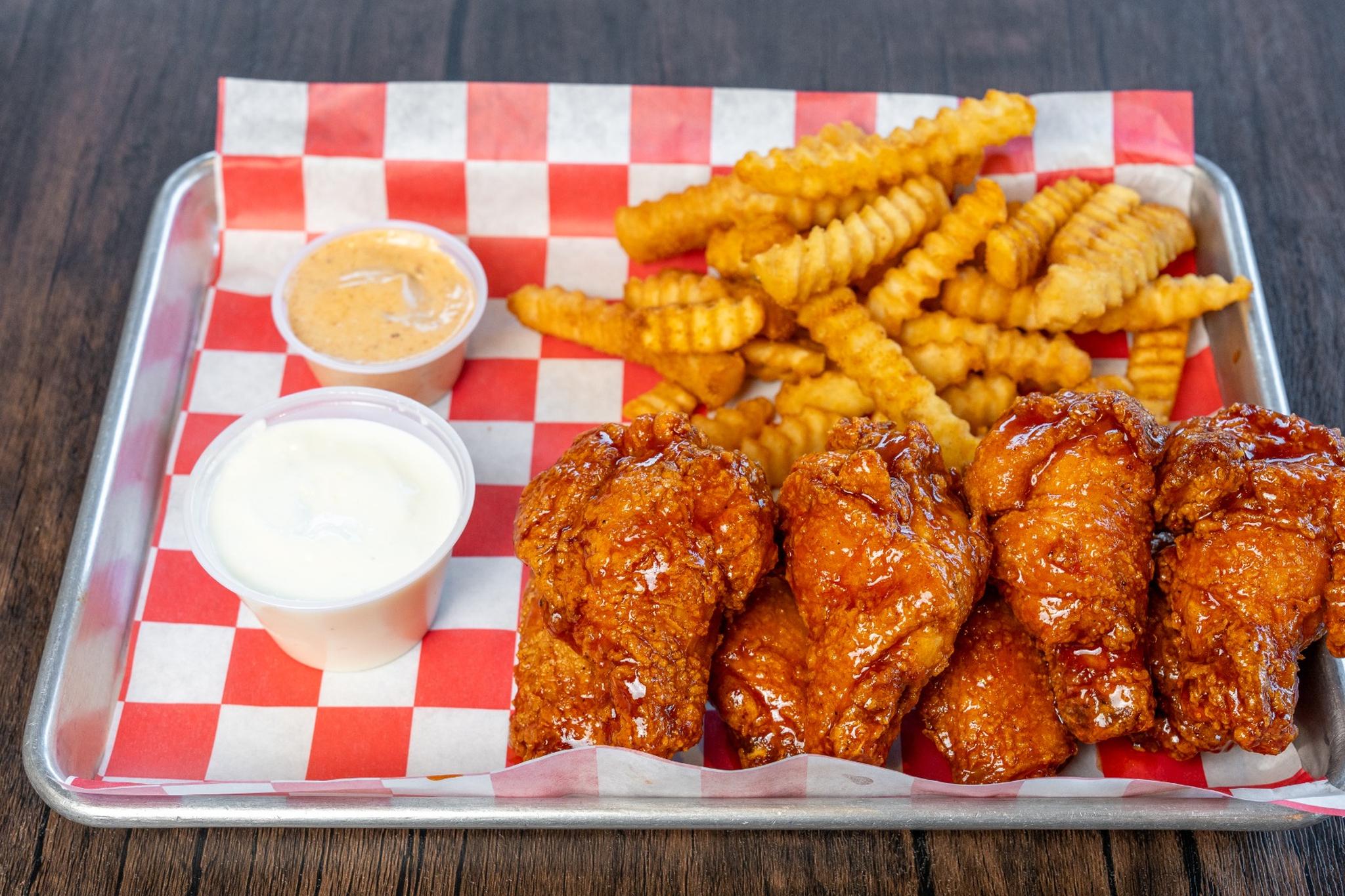 8 Jumbo Wings with Fries.