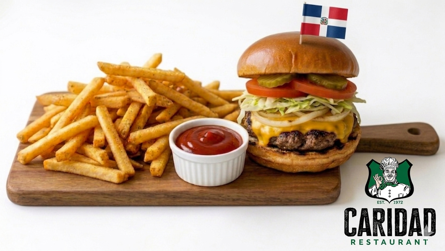 Dominican Cheese Burger w/ fries.