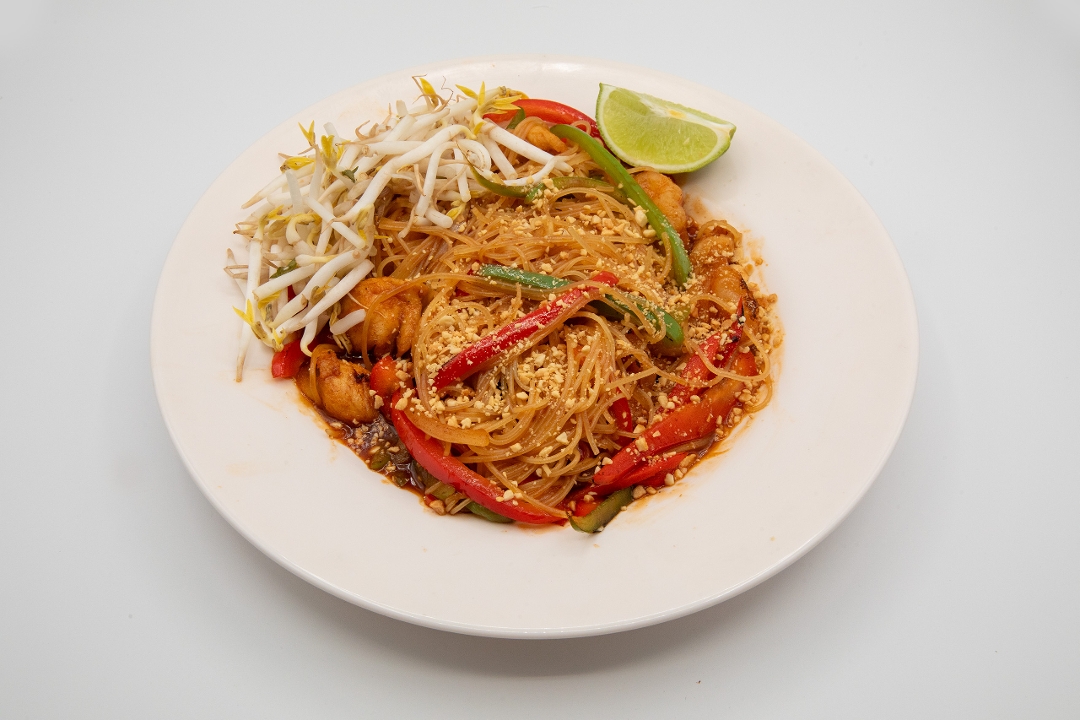 Thai Noodles with Shrimp and Chicken.