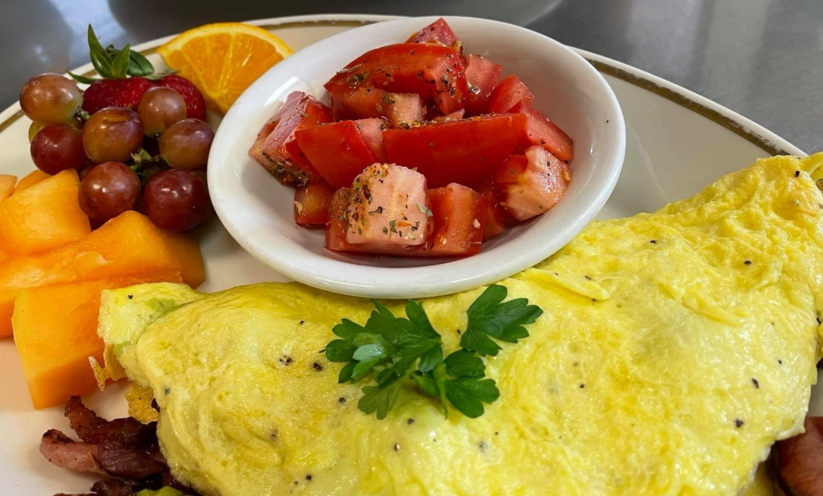 Avocado Bacon Omelet with Tomato.
