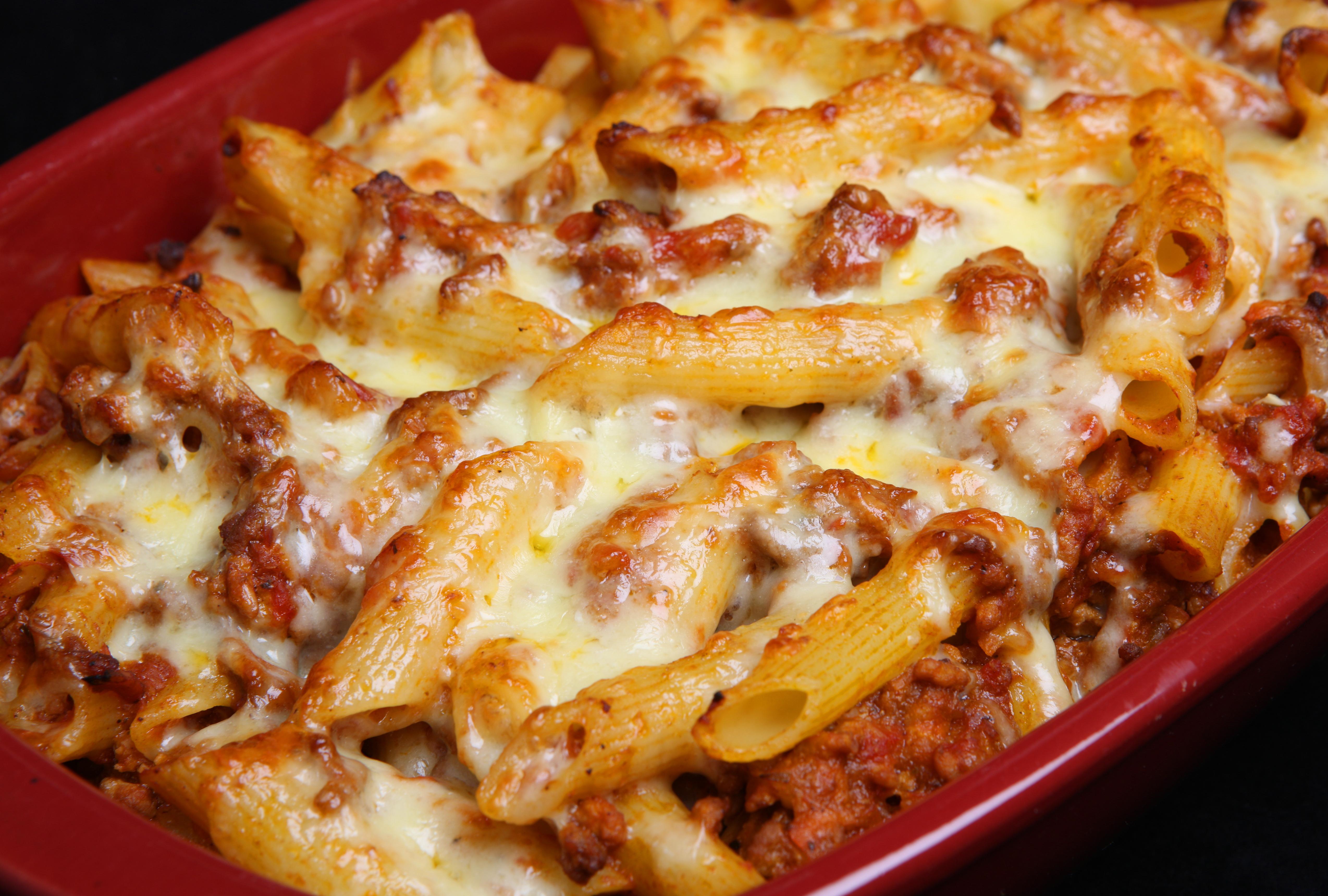 Baked Penne Pasta with Meat Sauce.