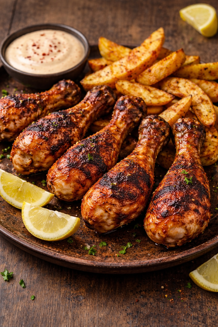 Combo: Peri-Peri Chicken Drumsticks (6 pcs) with Potato Wedges.