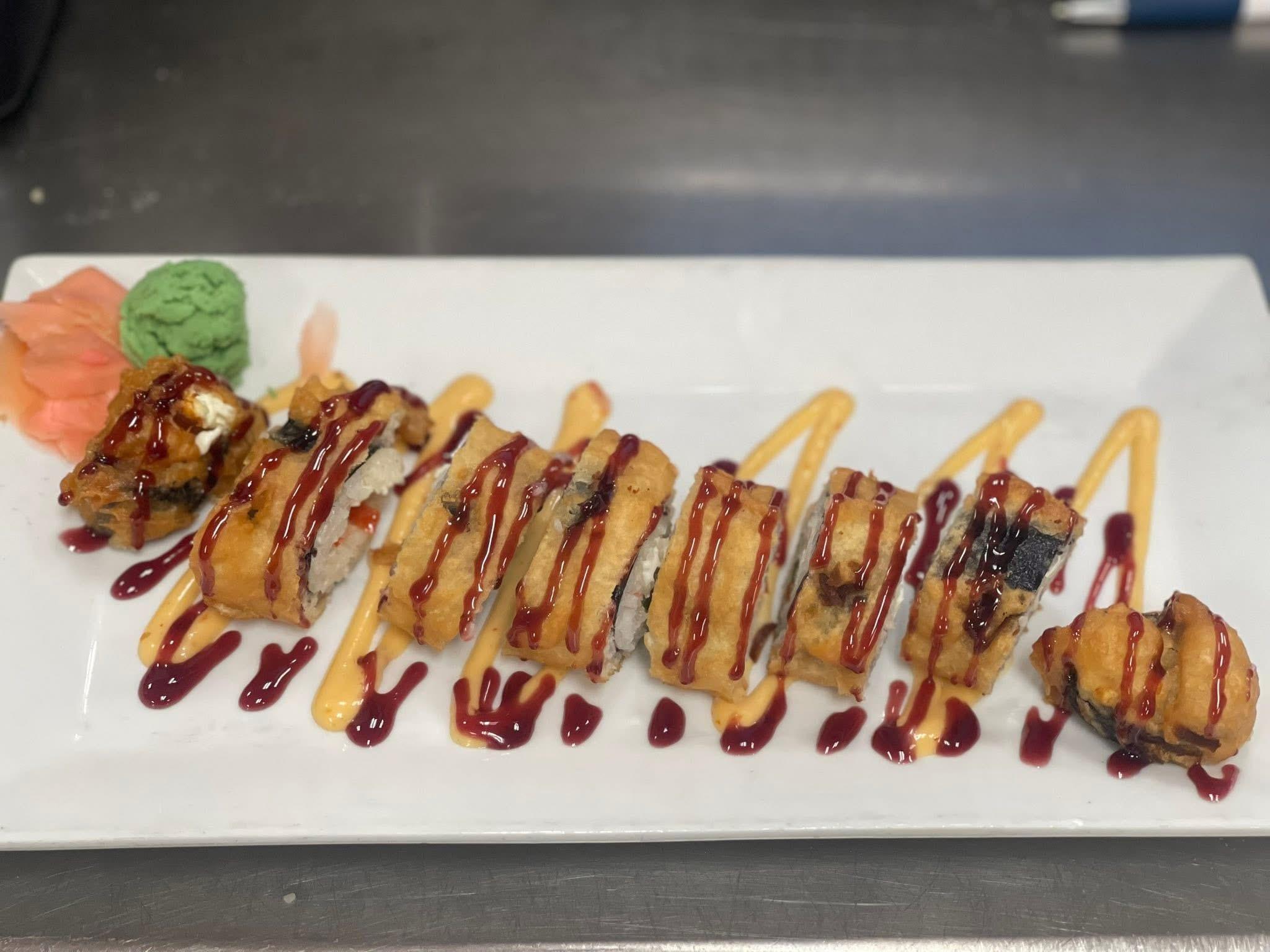 CARIBBEAN SHRIMP TEMPURA ROLL.