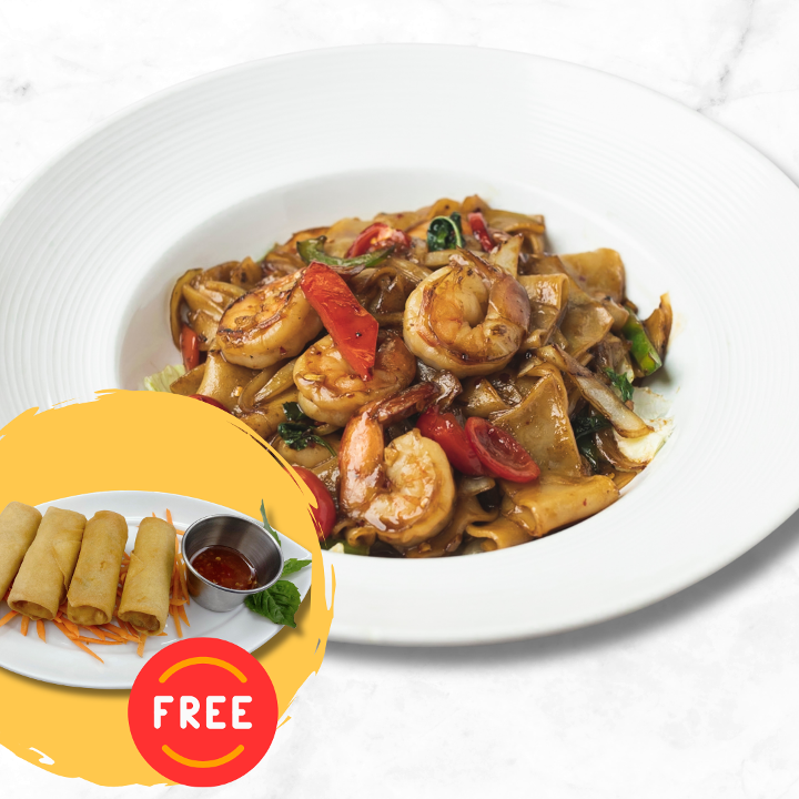 Drunken Noodle - Pad Kee Mao (with FREE Vegetarian Spring Roll).