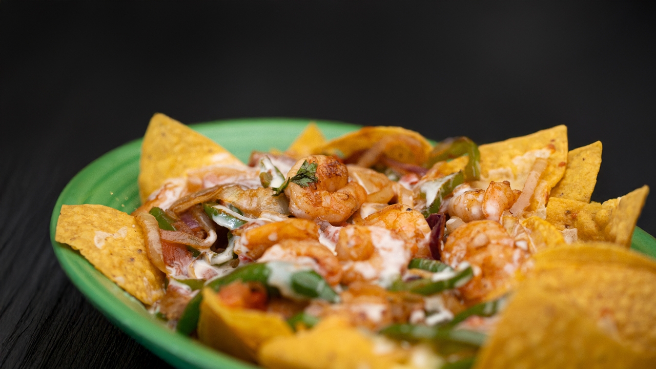 (H) Nachos Fajita Shrimp.