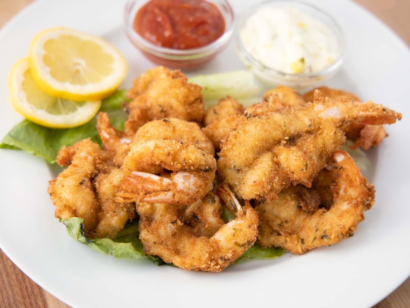 Fried Jumbo Shrimp with Fries.