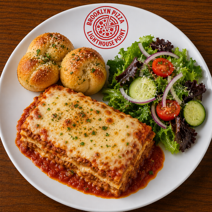 Lunch Lasagna (2 Garlic Knots + Side Salad).